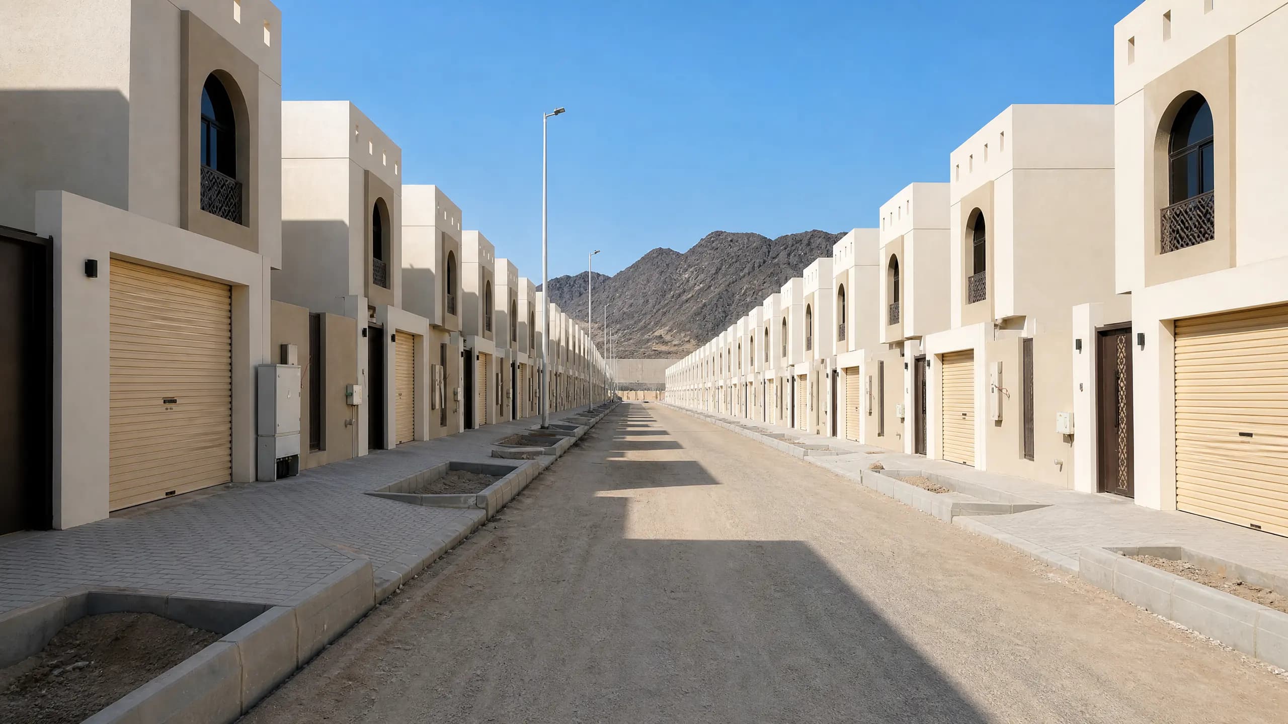 تنسيق مسار شارع وأرصفة ومناطق زراعة غير مشجرة في وجهة المكيمن